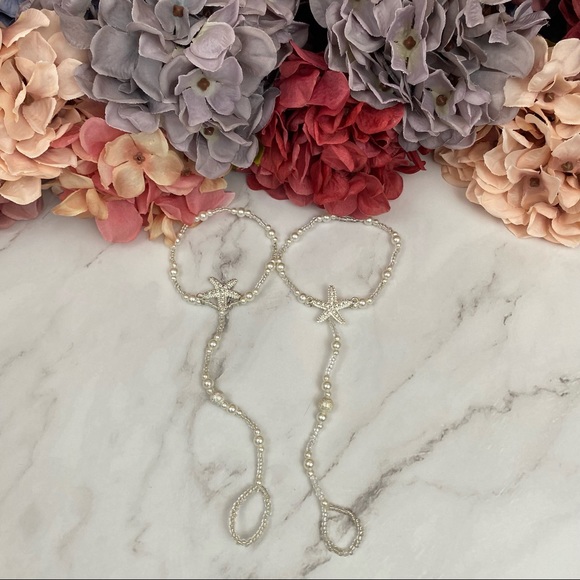 2 Pcs Pearl Starfish Barefoot Sandals Anklet Set - Picture 5 of 16